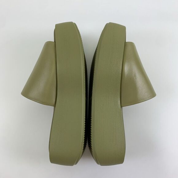 Anthropologie Leather High Platform Wedge Sandal Green Slip On Womens 38 US 7.5 - Picture 9 of 15